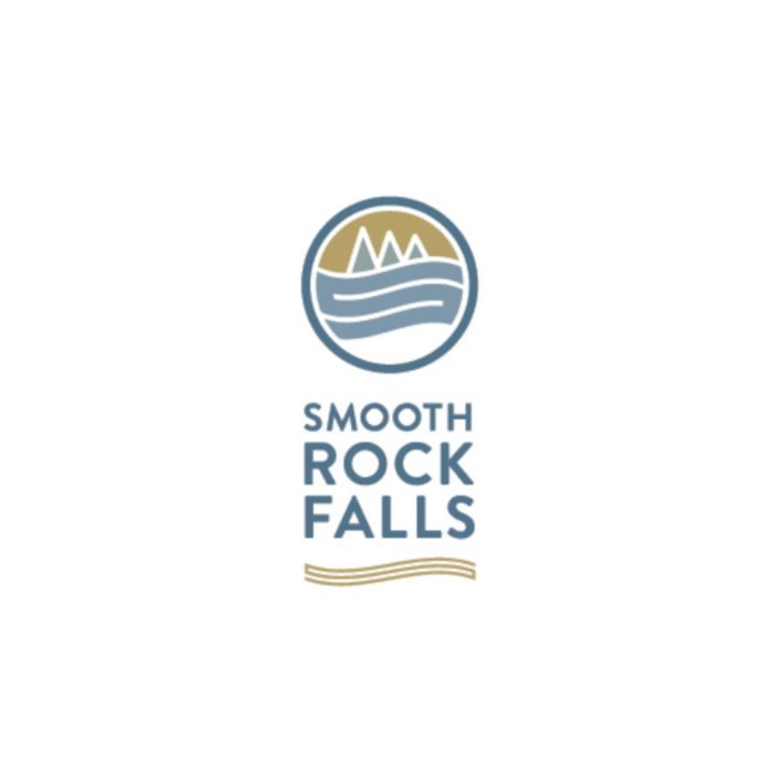 Timmins Care Logo of Smooth Rock Falls featuring a circular emblem with stylized mountains and waves, accompanied by text "Smooth Rock Falls" and a horizontal wave graphic beneath. Cochrane District Social Services Administration Board