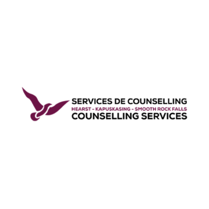 Timmins Care Logo of Counselling Services for Hearst, Kapuskasing, and Smooth Rock Falls, featuring a purple bird in flight. Cochrane District Social Services Administration Board