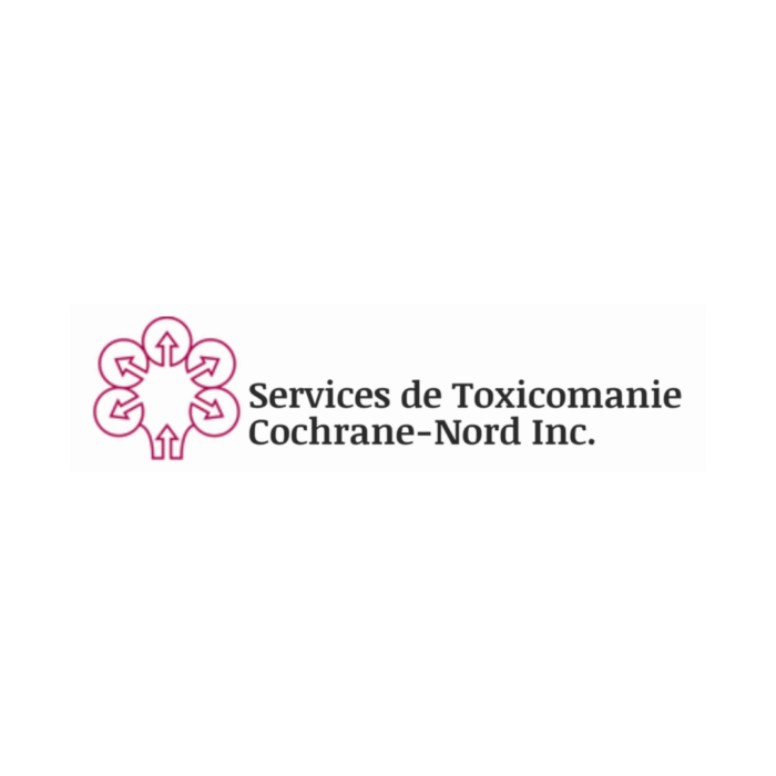 Timmins Care Logo of "Services de Toxicomanie Cochrane-Nord Inc." featuring pink floral design on the left and company name in black text on the right. Cochrane District Social Services Administration Board