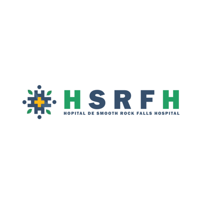 Timmins Care Logo of Hôpital de Smooth Rock Falls Hospital (HSRFH) featuring the hospital's acronym and a design with interconnected dots forming a cross. Cochrane District Social Services Administration Board