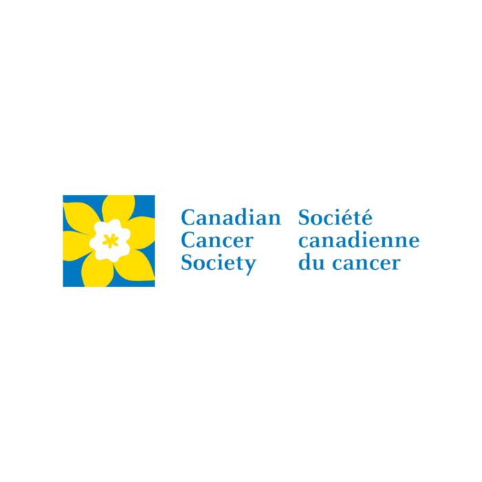 Timmins Care Canadian Cancer Society logo, featuring a yellow daffodil in a blue and yellow square, with the English and French text "Canadian Cancer Society" and "Société canadienne du cancer. Cochrane District Social Services Administration Board