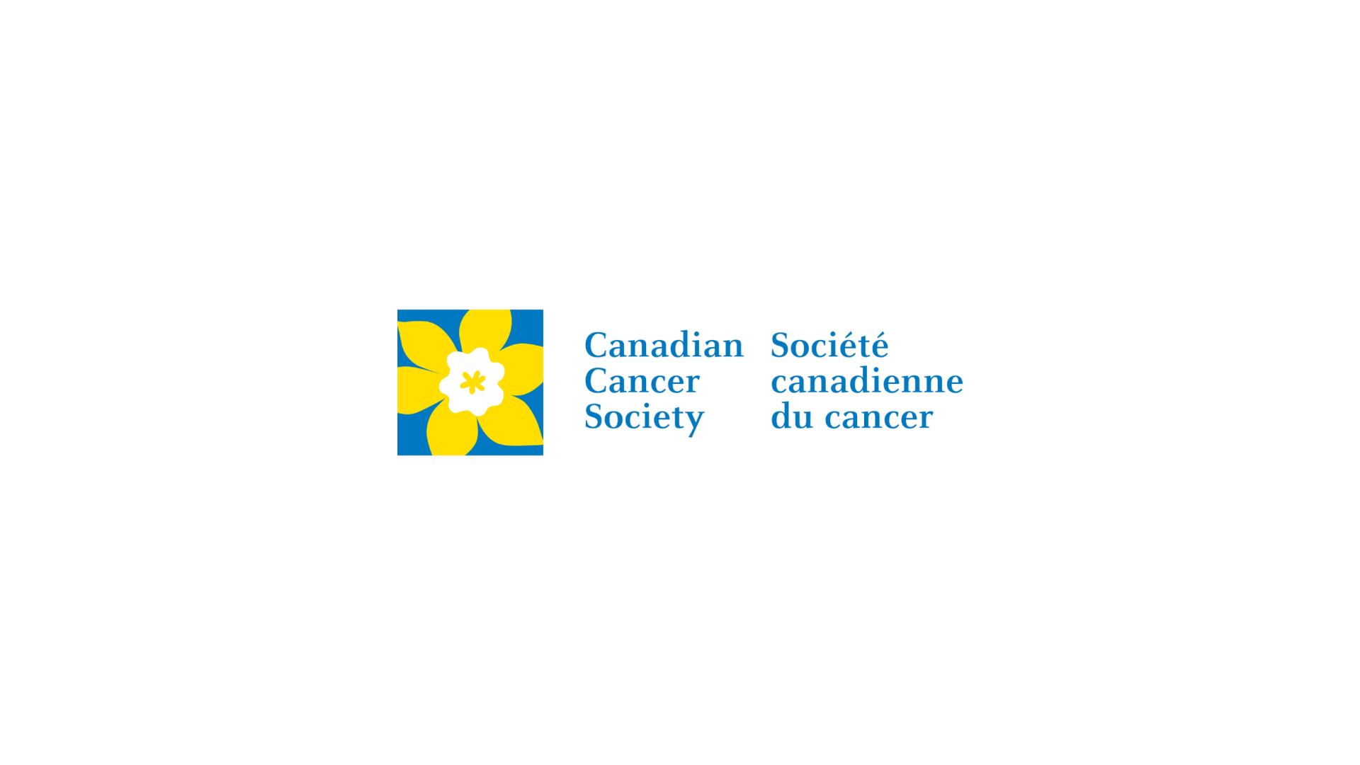 Timmins Care Canadian Cancer Society logo, featuring a yellow daffodil in a blue and yellow square, with the English and French text "Canadian Cancer Society" and "Société canadienne du cancer. Cochrane District Social Services Administration Board