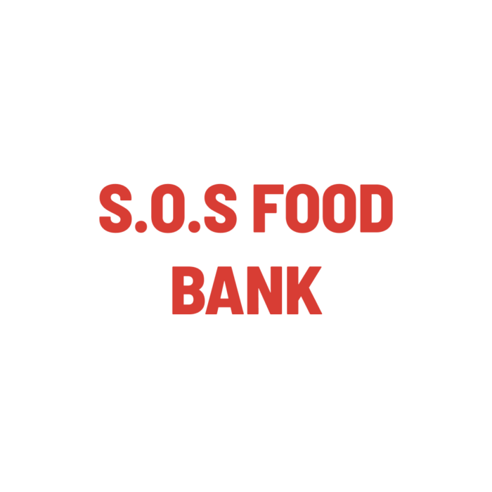 Timmins Care Text on a white background reads "S.O.S FOOD BANK" in bold red letters. Cochrane District Social Services Administration Board